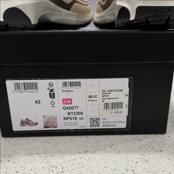 Authentic!! CHANEL Women's Beige and Metallic Sneakers - Picture 2 of 6